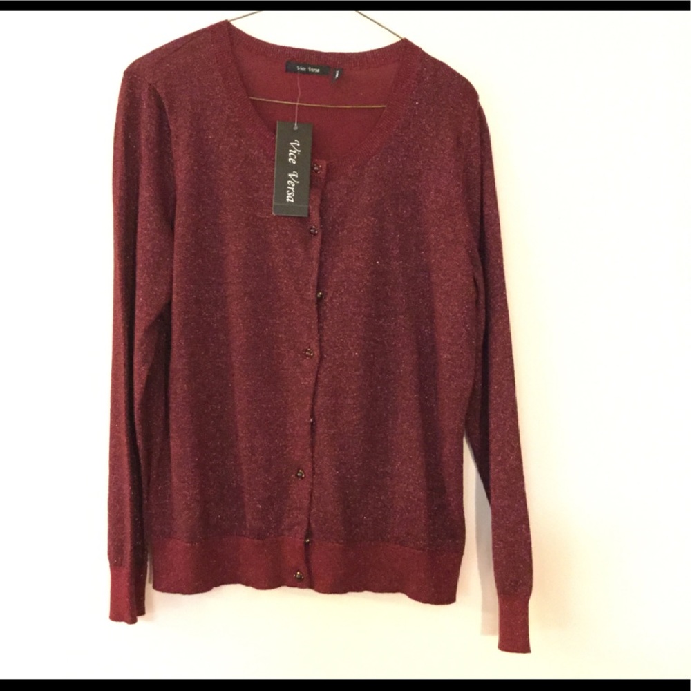 NWT Vice Versa burgundy wine cardigan